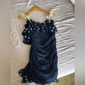 ASOS Navy and Ivory Polka Dot Mini Dress